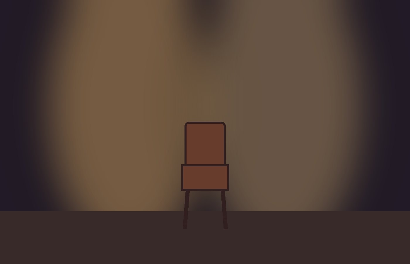 A single chair in a pool of amber light on an otherwise empty stage